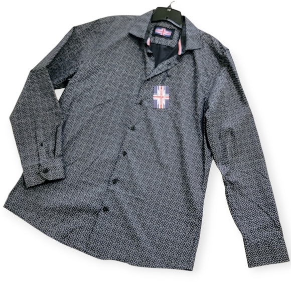 NEW Soul Of London Men's Black Leaf Prunt Button Down Shirt Size 16.5 L - Picture 1 of 16